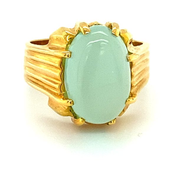 Cats Eye Green Calcite 5.10ct Solid 18K Gold Ring